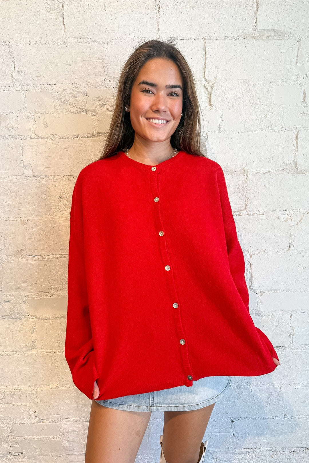Red sweater, fall sweater, cutesy cardigan, fall 