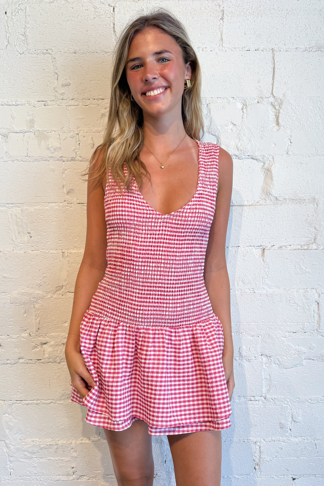 Debbie Gingham Mini Dress, adeline boutique, dallas boutique, boutique