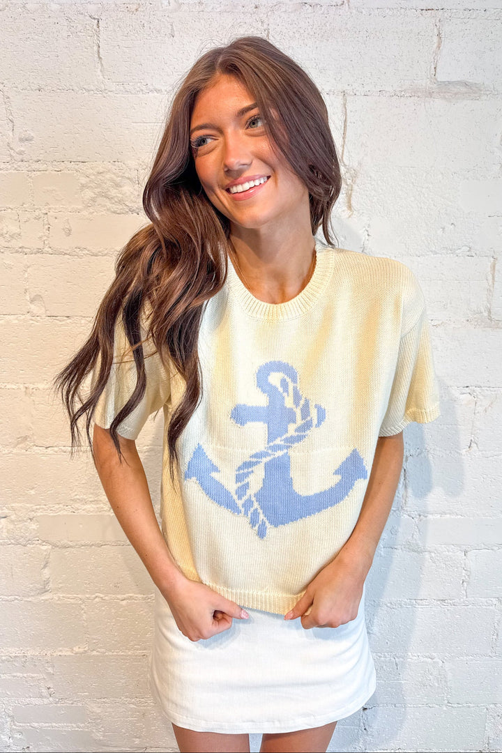 Delaney Sweater Top, Sweater Top, Spring Sweaters, Yellow Short Sleeve Sweater, Knit Tops, Adeline Boutique, Dallas Boutique, Boutique Styles