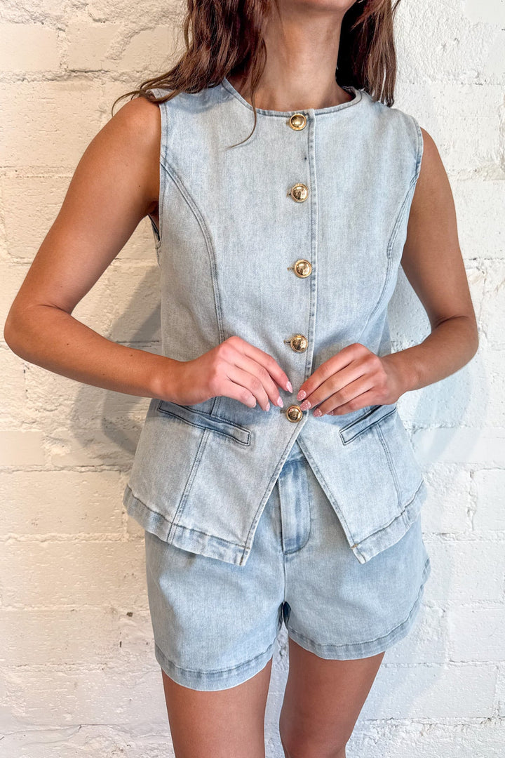 Denim Paperbag Shorts, Denim Shorts, Bottoms, Sets, Matching Sets, Two Piece Sets, Denim Set, Spring Styles, Adeline Boutique, Dallas Boutique