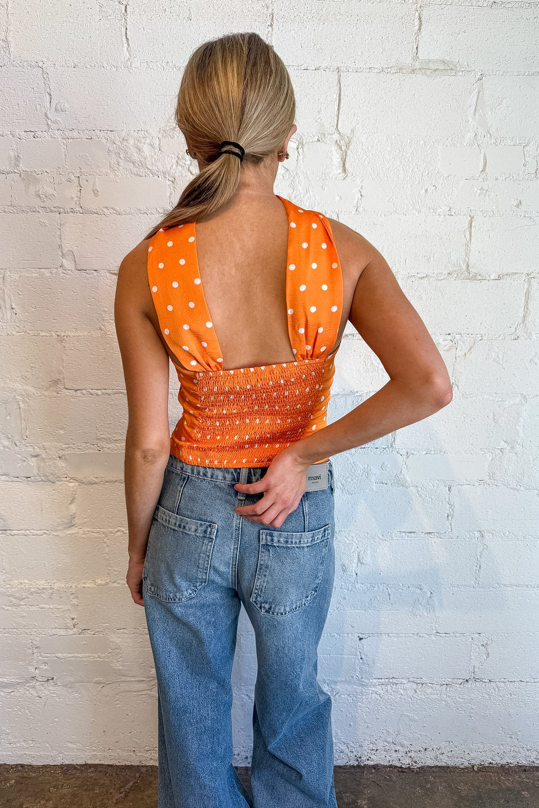 Orange top, orange polka dot top, game day top