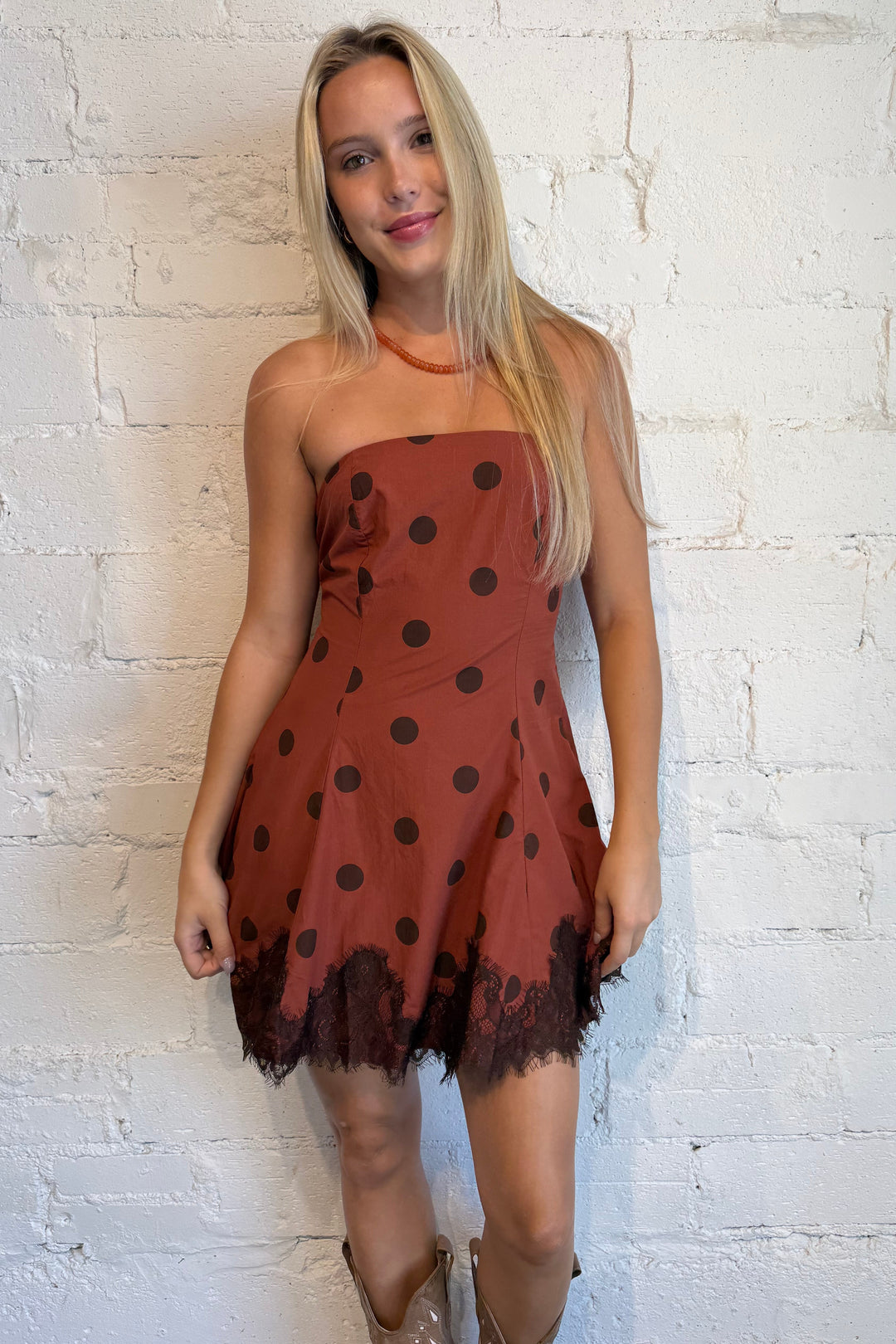 polka dot dress, gameday dress, game day dress, orange polka dot dress, burnt orange dress 