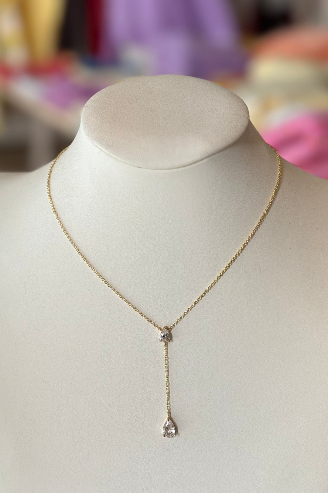 Double Diamond Drop Necklace, Diamond Necklace, Pendant, Accessories, Wedding Jewelry, Adeline Boutique, Women's Boutique, Boutique Jewelry