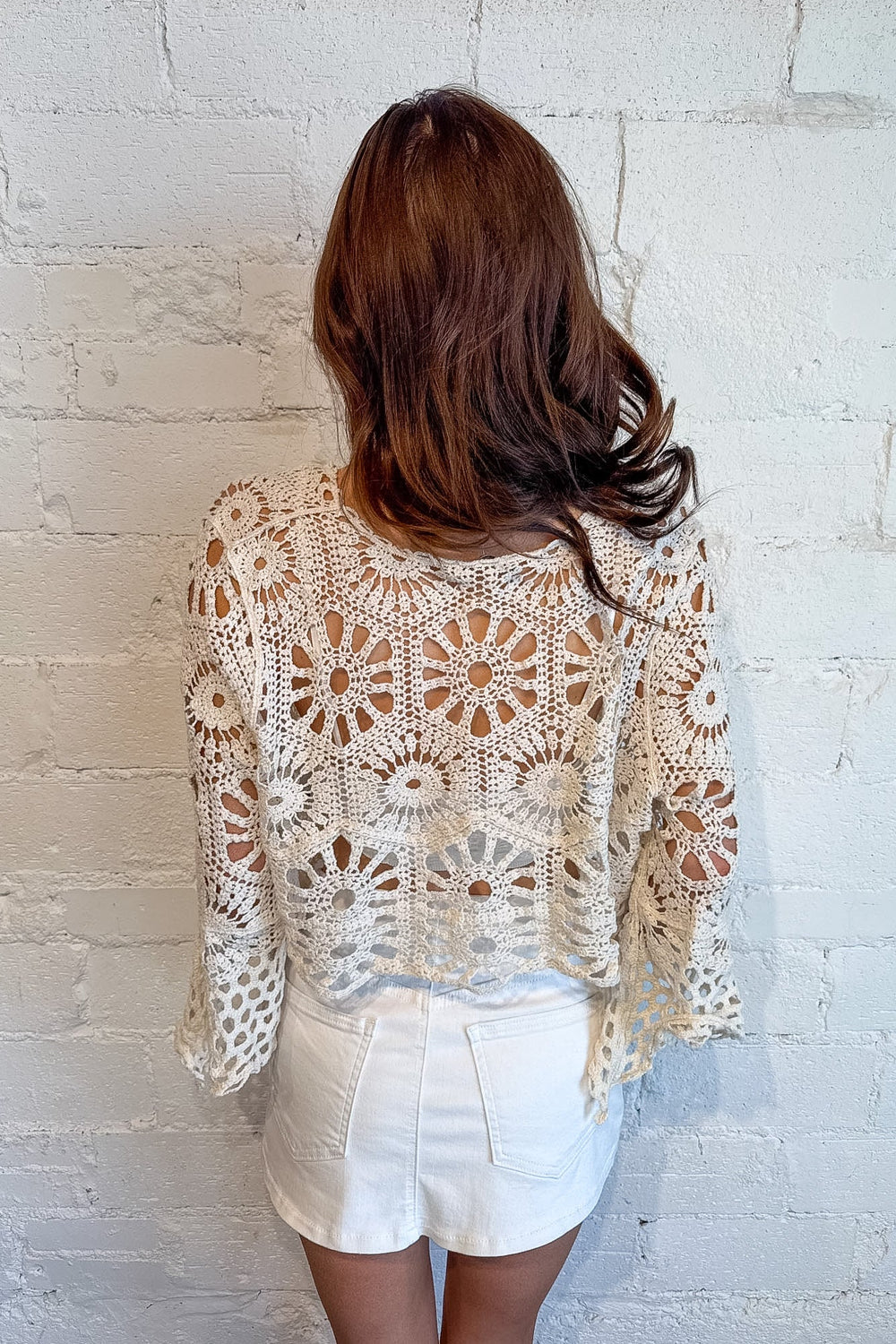 Eliana Crochet Top, Crochet Top, Vacation Styles, Crochet Long Sleeve, Tie Front Top, Spring and Summer Styles, Adeline Boutique, Dallas Boutique