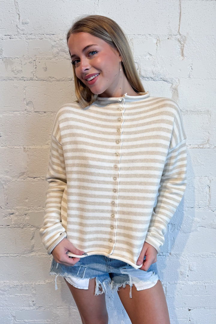 Elina Stripe Knit Sweater Beige, adeline boutique, dallas boutique, boutique