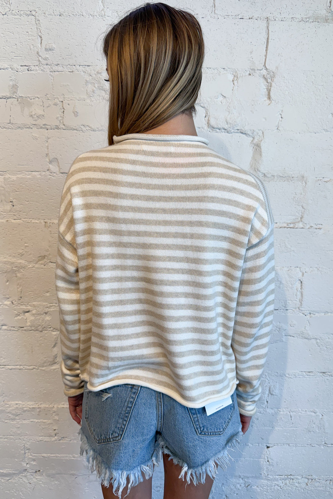 Elina Stripe Knit Sweater Beige Back, adeline boutique, dallas boutique, boutique
