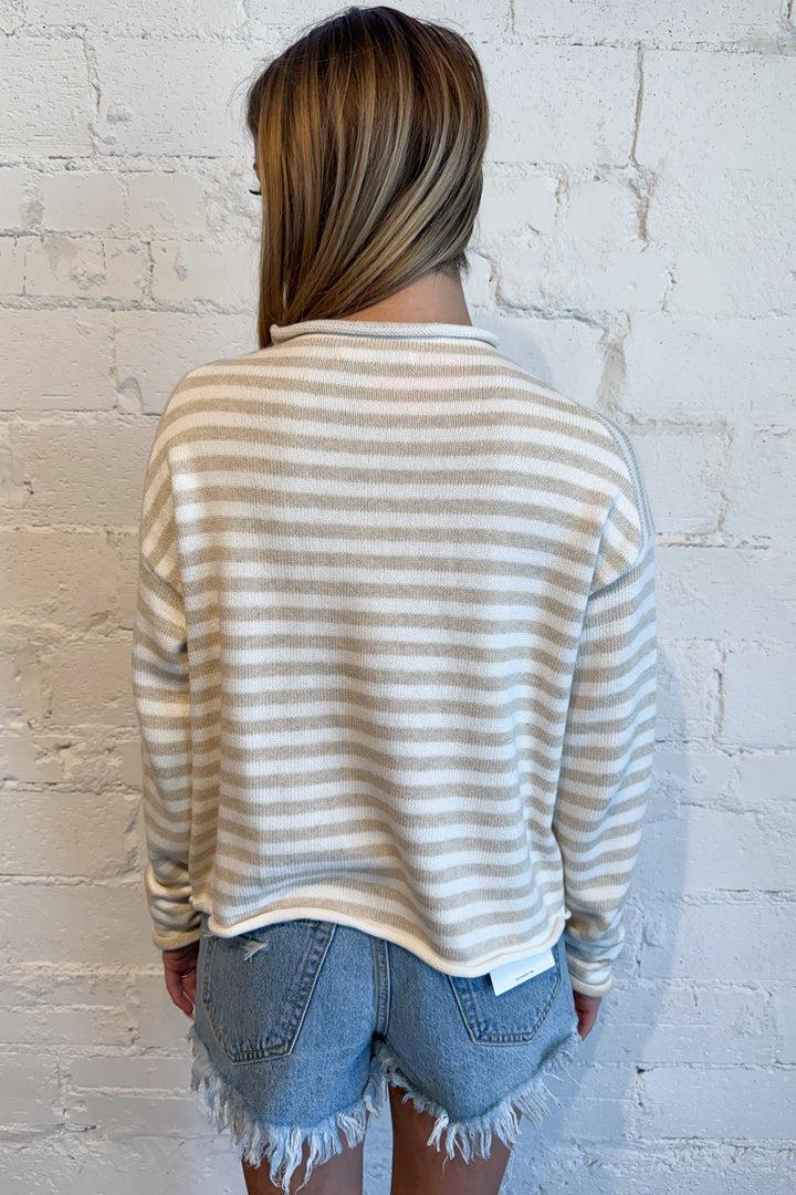 Elina Stripe Knit Sweater Beige Back, adeline boutique, dallas boutique, boutique