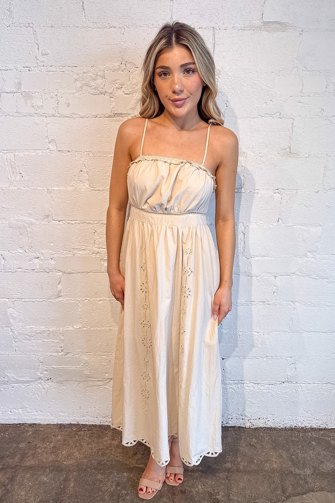 Embroidered Lace Trim Midi Dress, Maxi Dress, Wedding Guest Dress, Spring and Summer Styles, Easter Dresses, Women's Dresses, Adeline Boutique, Dallas Boutique