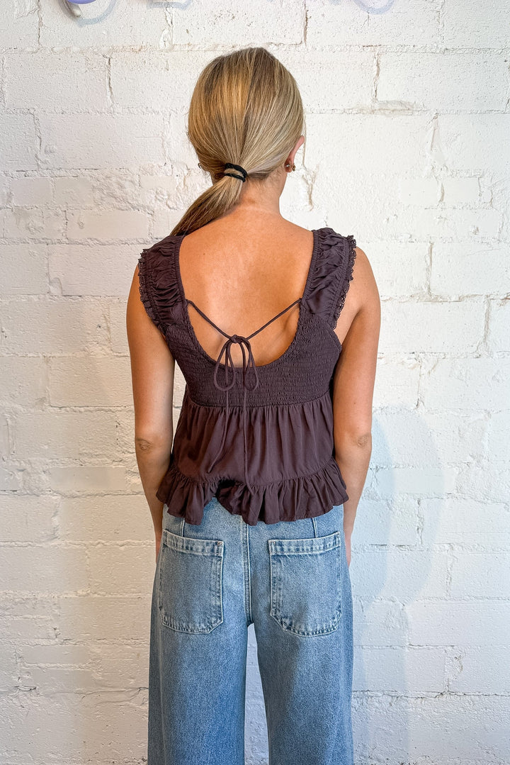 Lace brown top, brown top, lace top, essential lace top in brown 