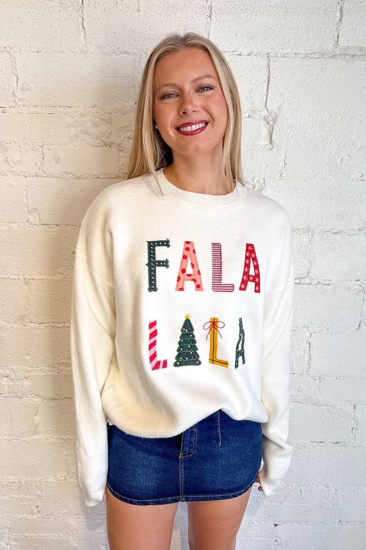 FaLaLa Sweater, Holiday Sweater, Sweaters, Adeline Boutique, Dallas Boutique, Knit Sweaters