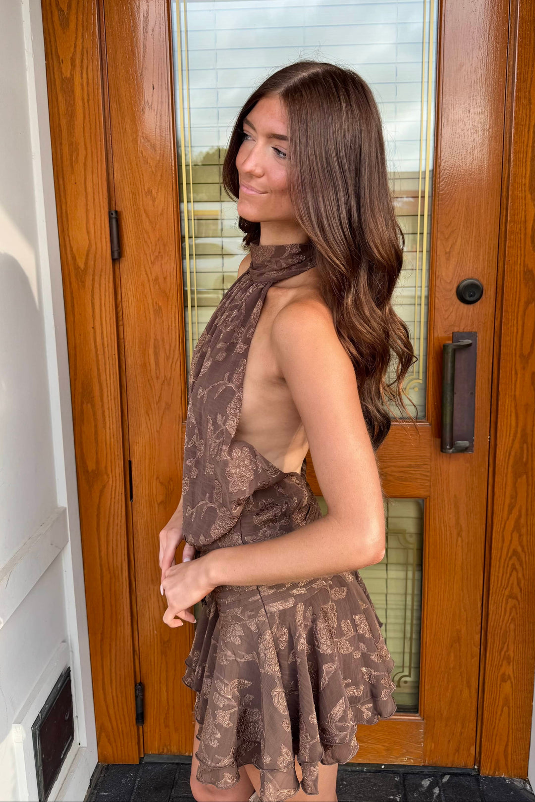 Fall Forever Dress, Brown Dress, Brown Halter Dress, Flowy Dress, Dresses, Adeline Boutique, Dallas Boutique, Women's Boutique Clothing