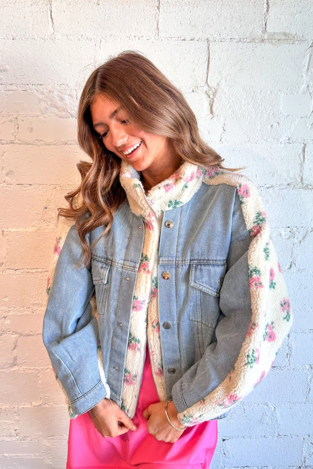 Floral Shearling Denim Jacket