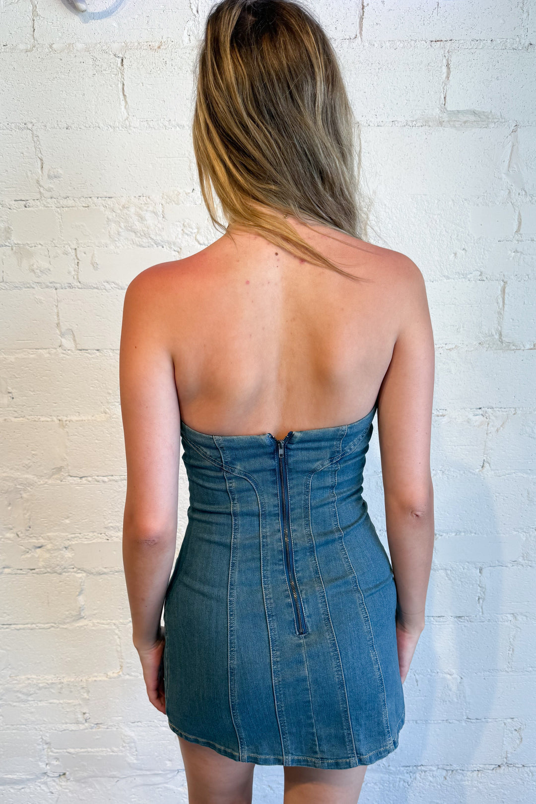 Free People Alexa Denim Mini Dress Back, adeline boutique, dallas boutique, boutique