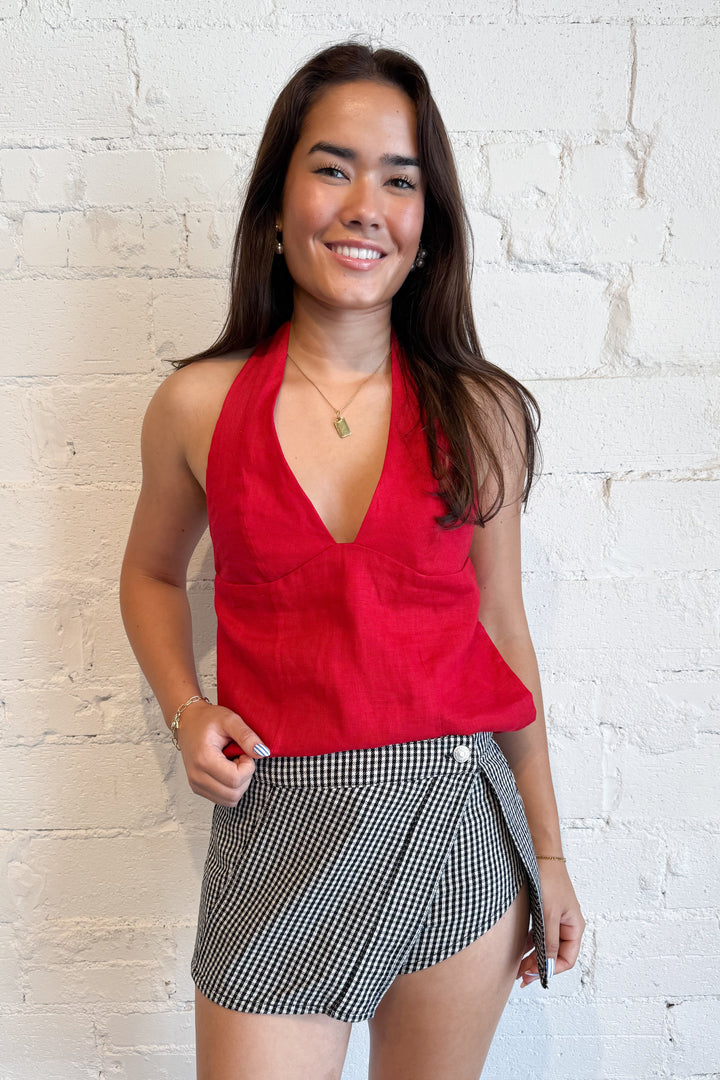 Free People Georgie Gingham Micro Skort Black, adeline boutique, dallas boutique, boutique