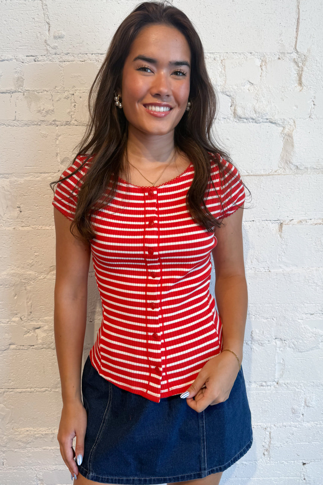 Free People Most Wanted Striped Cardi  Red, adeline boutique, dallas boutique, boutique