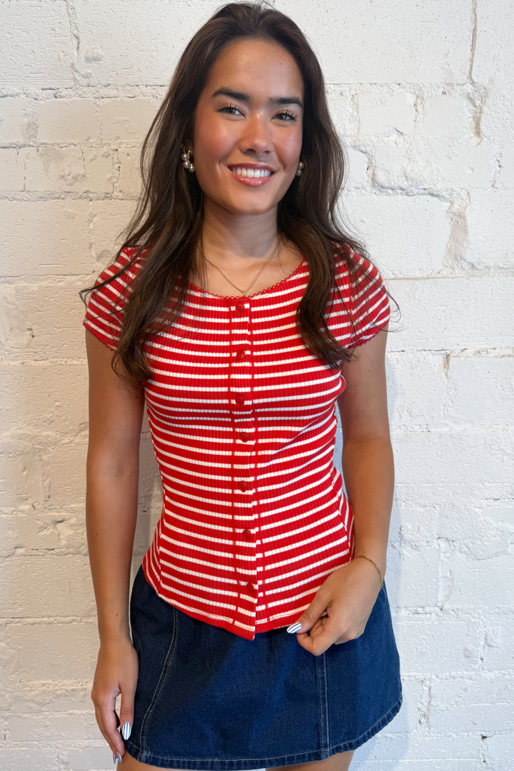 Free People Most Wanted Striped Cardi  Red, adeline boutique, dallas boutique, boutique