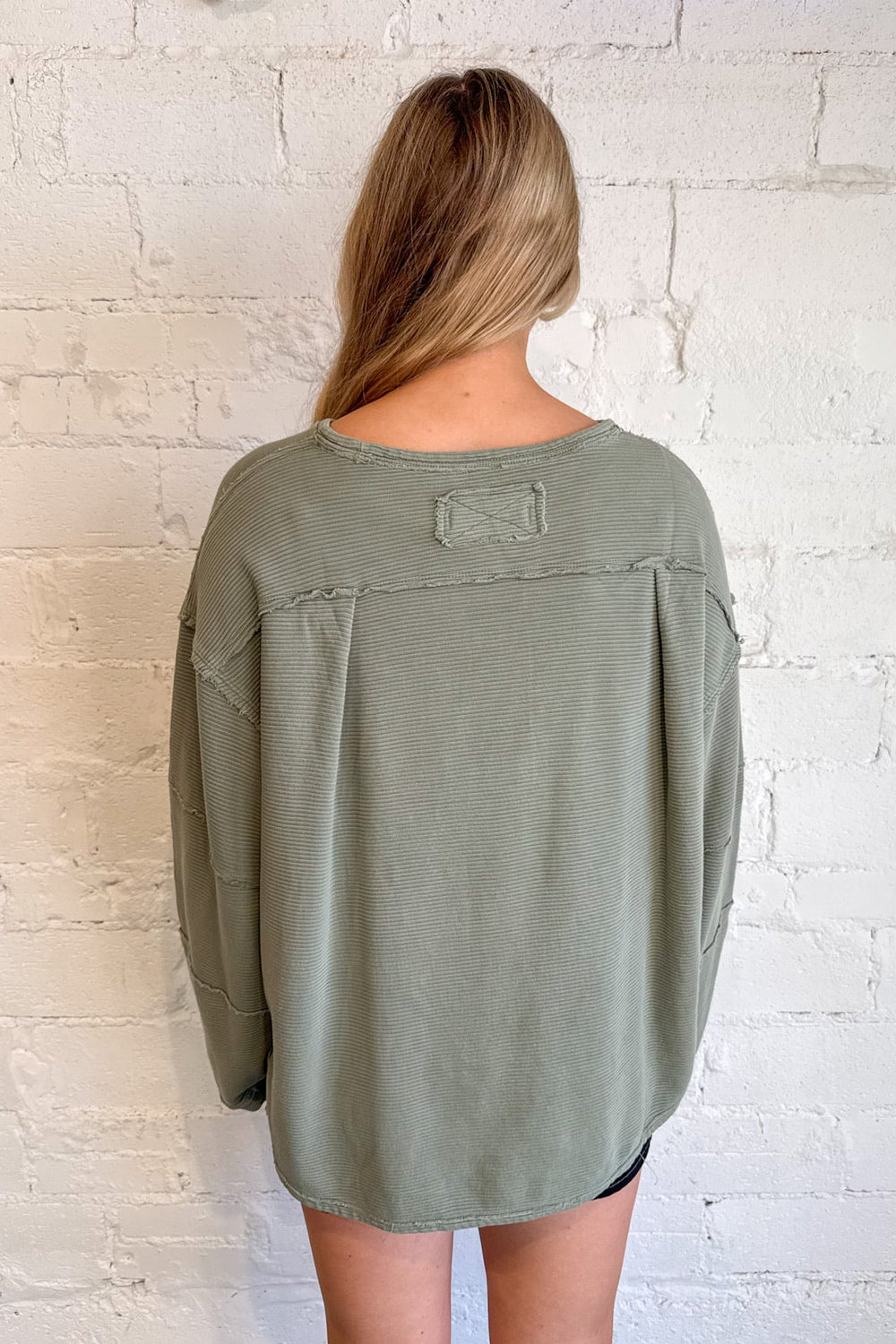 Free People Oil Green Total Eclipse Tee, Free People, Basic Tops, Long Sleeve Tops, Adeline Boutique, Dallas Boutique