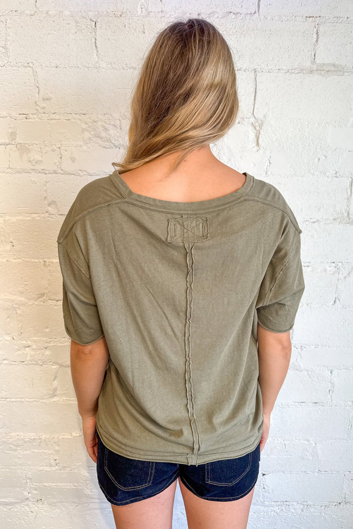 Free People Olive Stone Nina Tee, Free People, Basic Tee, Vneck, Oversized Tee, Adeline Boutique, Dallas Boutique,Tops