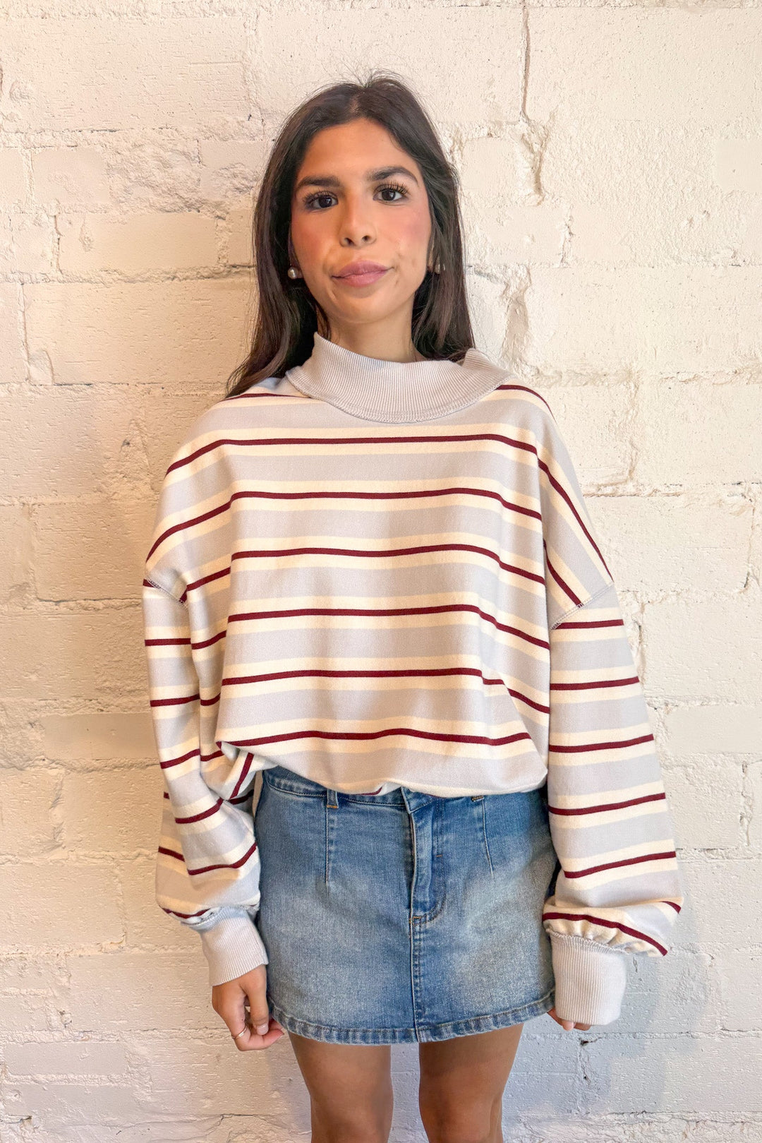 striped sweater, pull over, free people sweater, mockneck