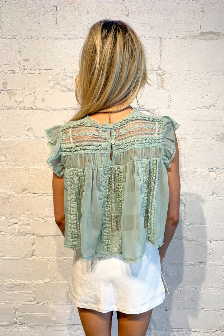 Free people sun drenched blouse, top, tops, blouse, light green top, dallas boutique, boutique