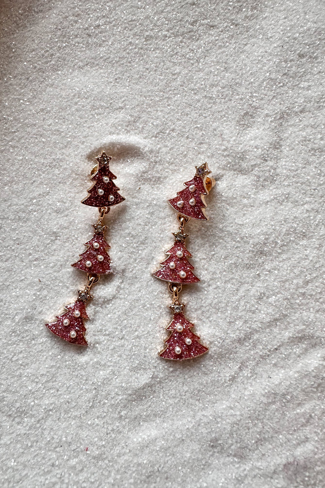 Frosted Trees Earrings Pink, Holiday Earrings, Adeline Boutique, Boutique Jewelry