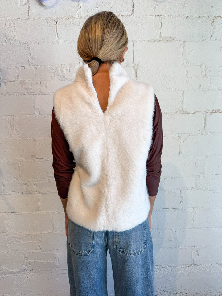 fur vest, faux fur, tie vest, white fur vest