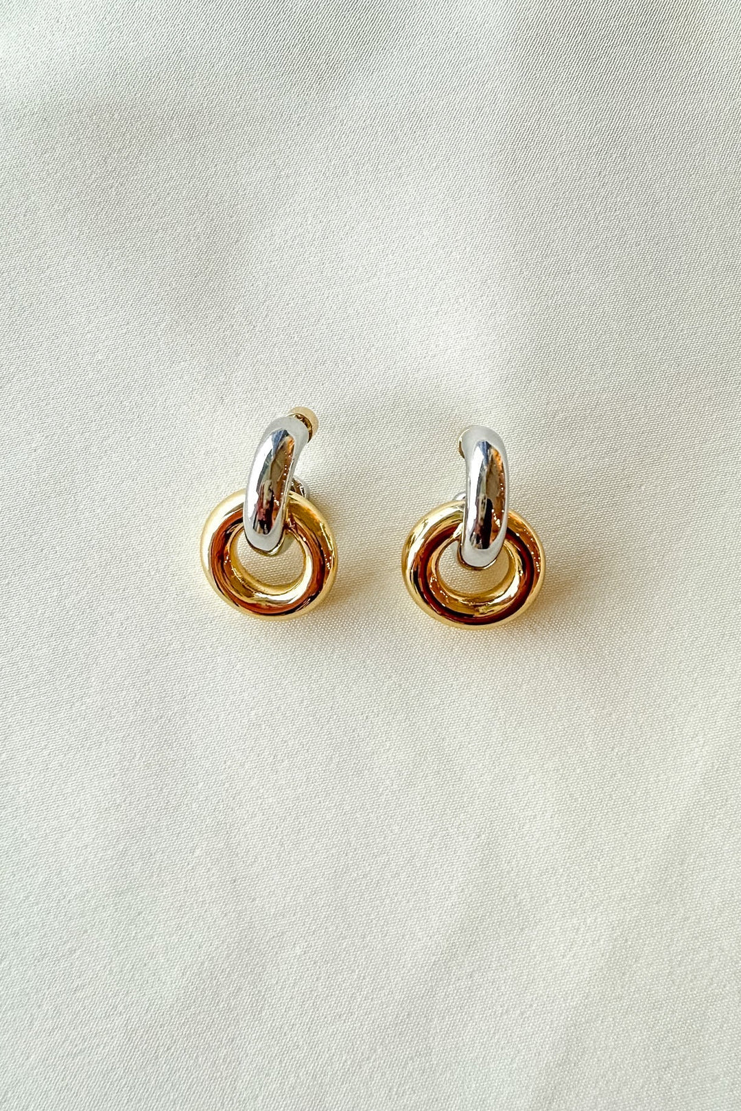 Gold and Silver Double Drop Hoops, Earrings, Adeline Boutique, Dallas Boutique, Boutique Jewelry, Accessories, Two Tone Earrings