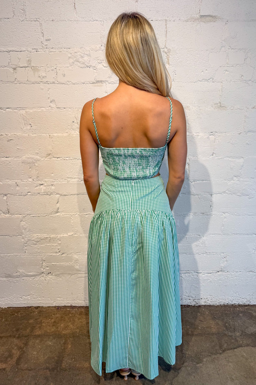 Gracie Gingham Maxi Skirt, Sets, Matching Sets, Spring and Summer Styles, Vacation Styles, Adeline Boutique, Dallas Boutique, Vacation Styles, Gingham Skirt, Maxi Skirt