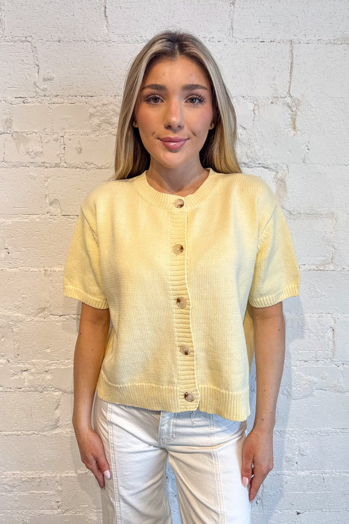 Happy Girl Sweater Cardigan, Cardigan, Sweater Tops, Yellow Knit Tops, Adeline Boutique, Dallas Boutique, Spring Styles