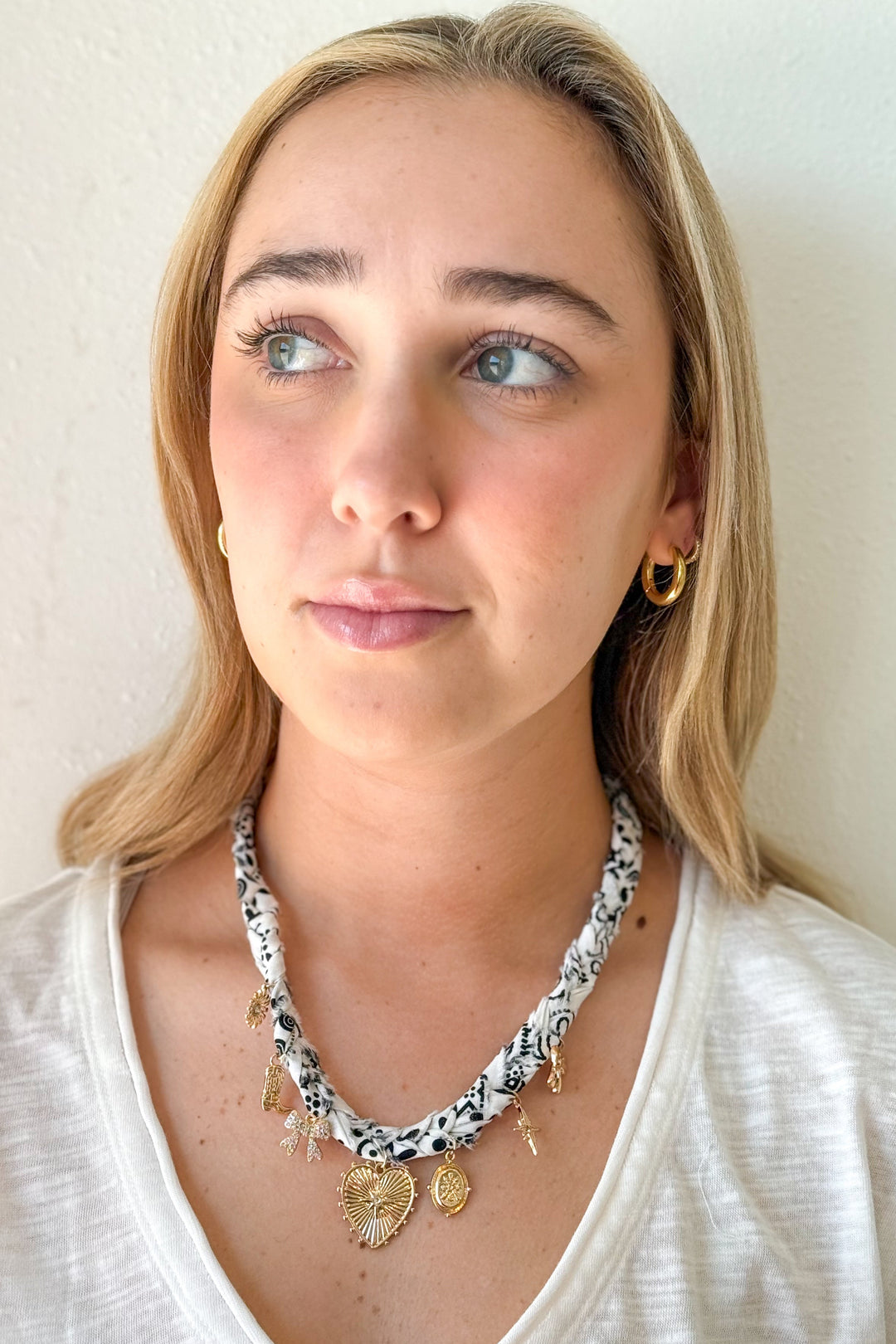 Heart White Scarf Necklace, Necklace, Charm Necklace, Jewelry, Accessories, Adeline Boutique, Boutique Jewelry