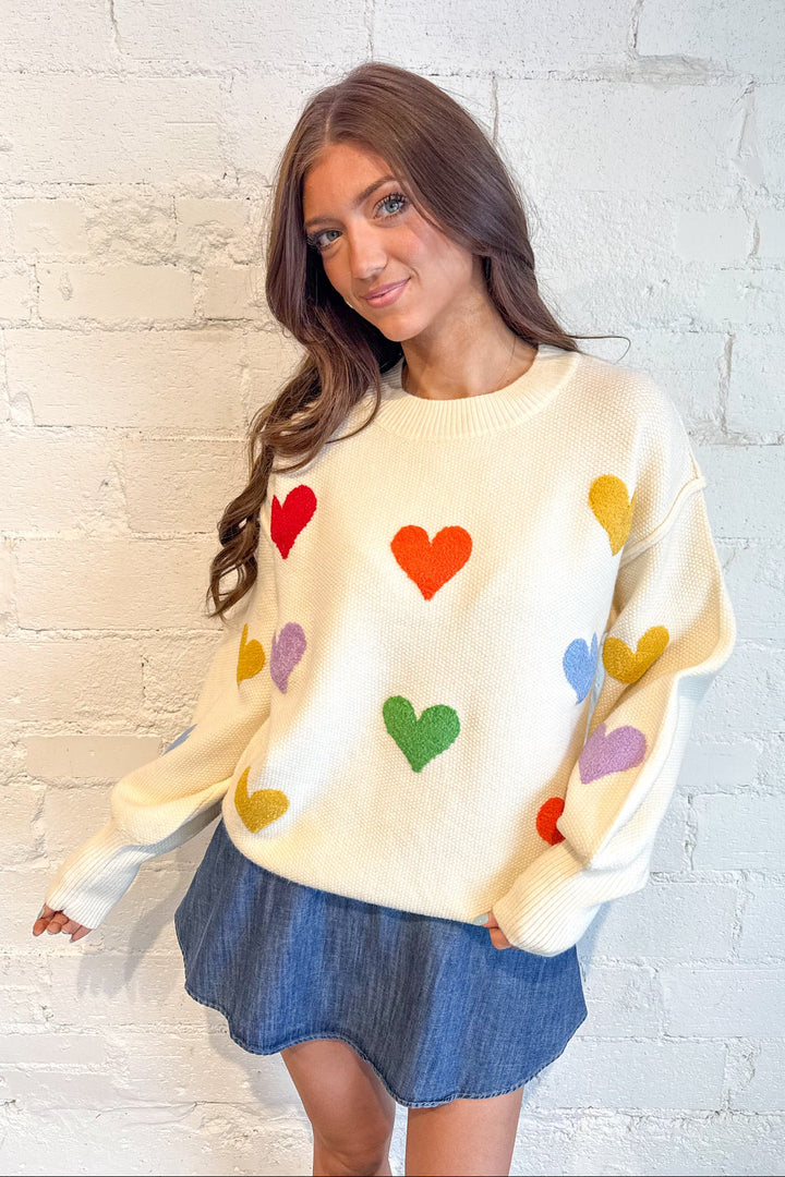 Hearts All Over Sweater, Valentines Sweaters, Sweaters, Knit Sweaters, Long Sleeve Tops, Valentines Styles, Adeline Boutique, Dallas Boutique