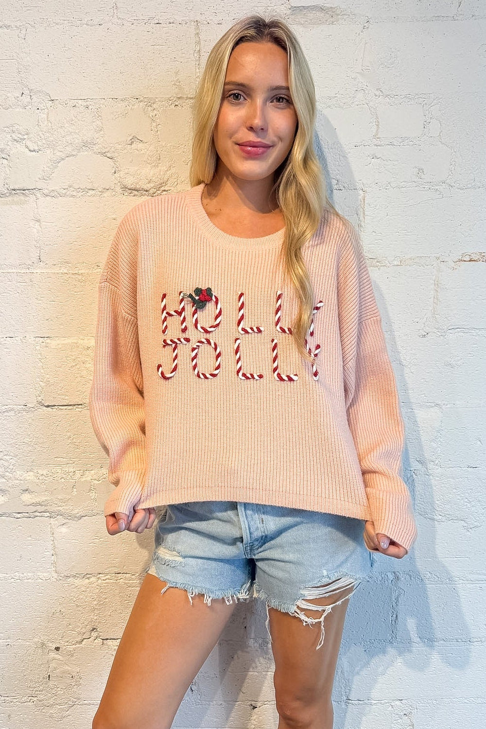 Holly Jolly Sweater, pink Sweater, Christmas Sweater