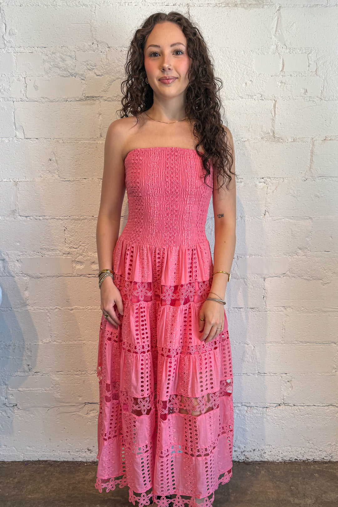 Hot Pink Evelyn Eyelet Maxi Dress, dress, dresses, adeline boutique, dallas boutique, boutique