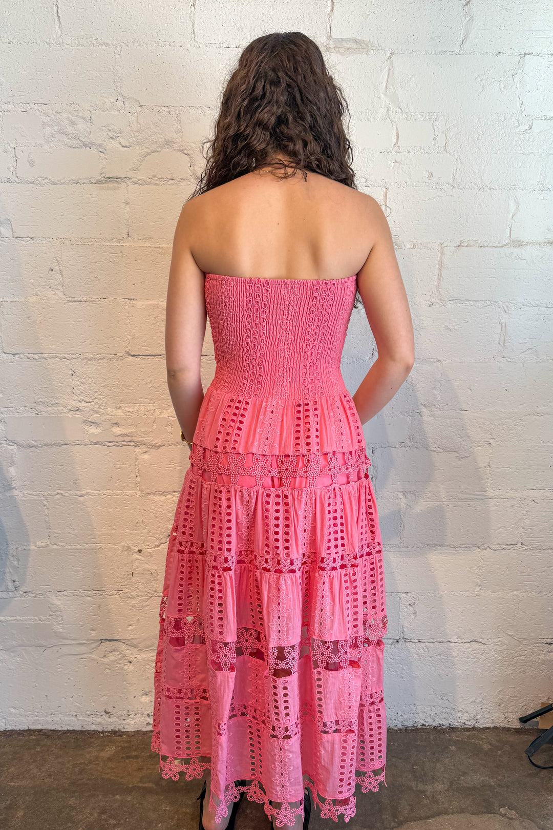 Hot Pink Evelyn Eyelet Maxi Dress, dress, dresses, adeline boutique, dallas boutique, boutique