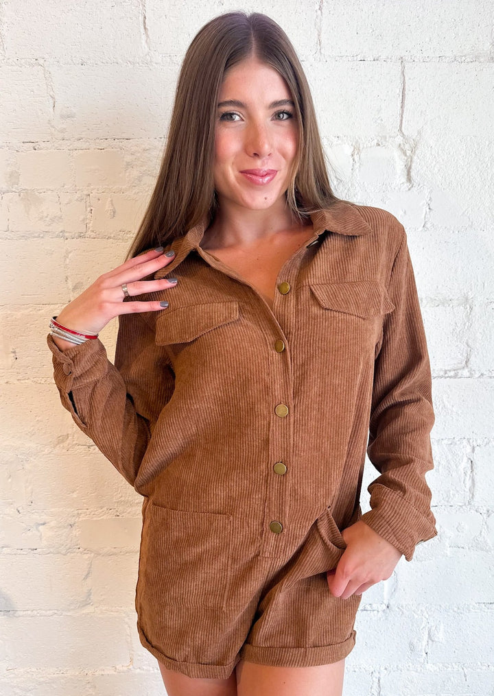 Brownie Button Down Romper, romper, Adeline, Adeline, dallas boutique, dallas texas, texas boutique, women's boutique dallas, adeline boutique, dallas boutique, trendy boutique, affordable boutique