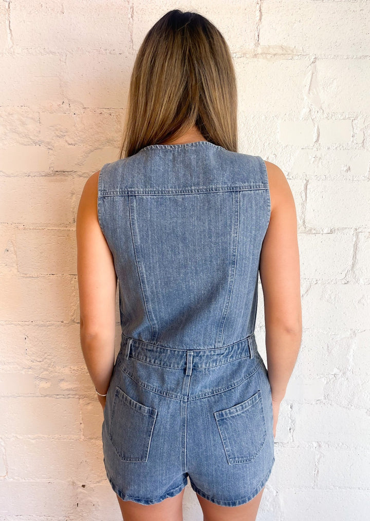 Country Denim Romper, romper, Adeline, Adeline, dallas boutique, dallas texas, texas boutique, women's boutique dallas, adeline boutique, dallas boutique, trendy boutique, affordable boutique