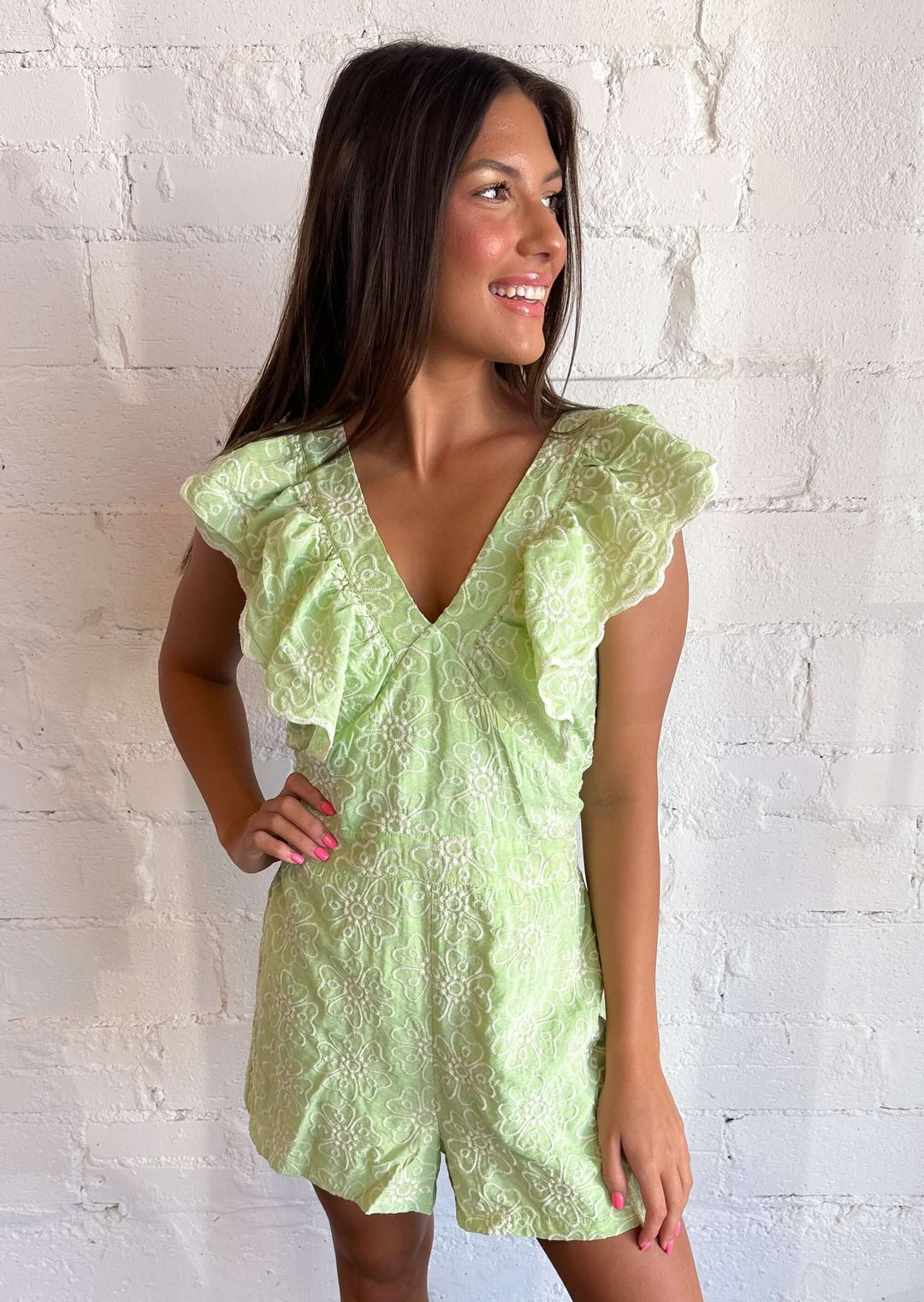 Janne Eyelet Romper, romper, Adeline, Adeline, dallas boutique, dallas texas, texas boutique, women's boutique dallas, adeline boutique, dallas boutique, trendy boutique, affordable boutique