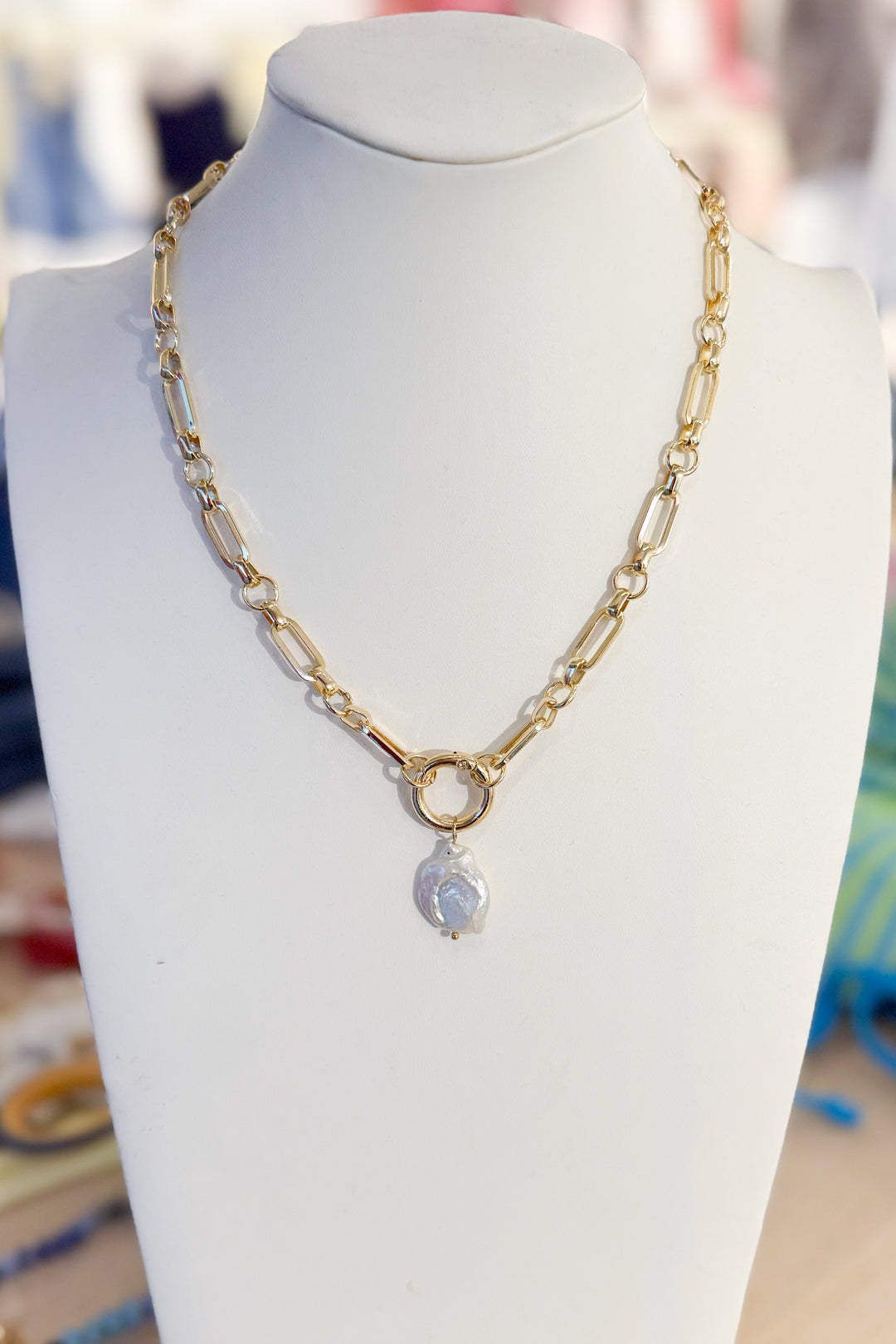 Freshwater Pearl Gold Drop Necklace