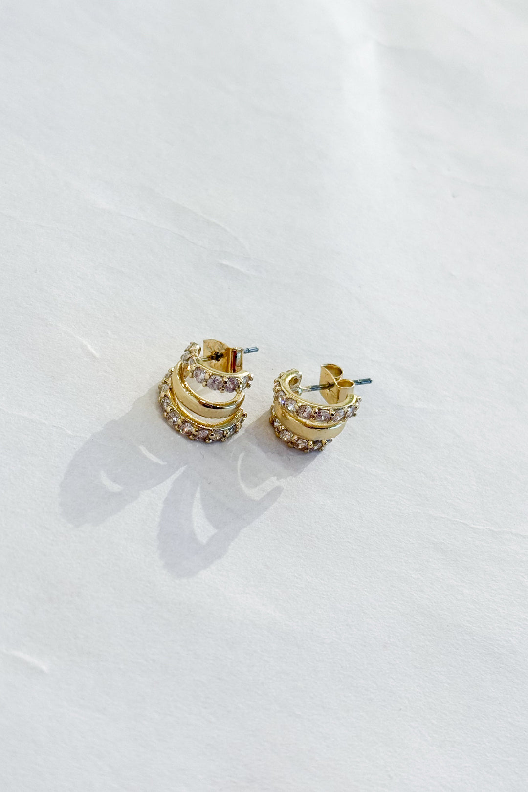 Triple Gold and CZ Earrings