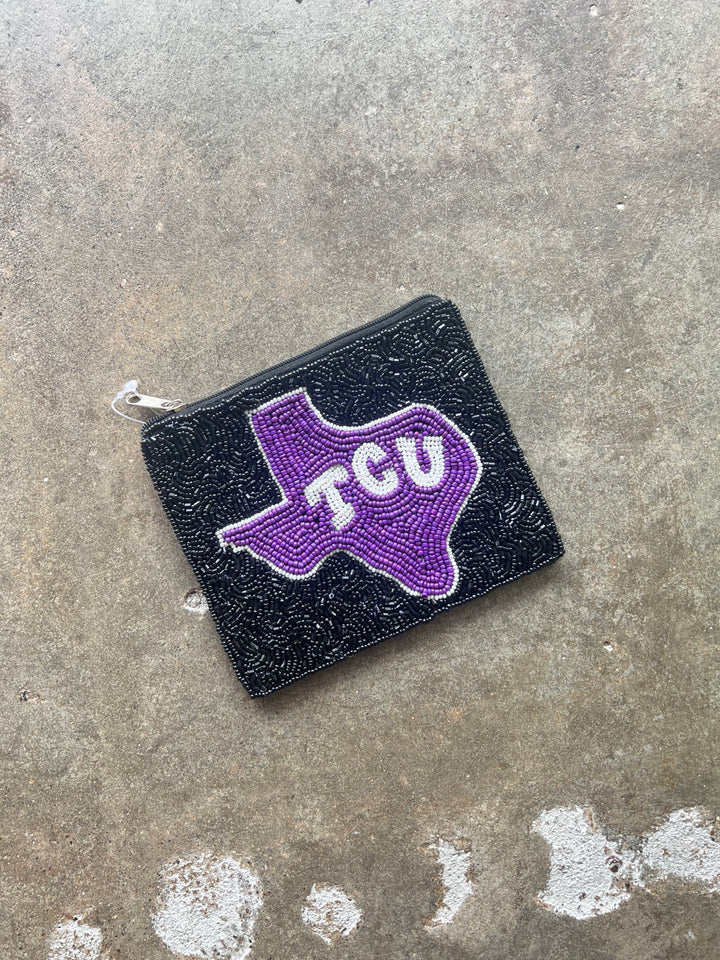 TCU Beaded Pouch, Purses, Adeline, Adeline, dallas boutique, dallas texas, texas boutique, women's boutique dallas, adeline boutique, dallas boutique, trendy boutique, affordable boutique