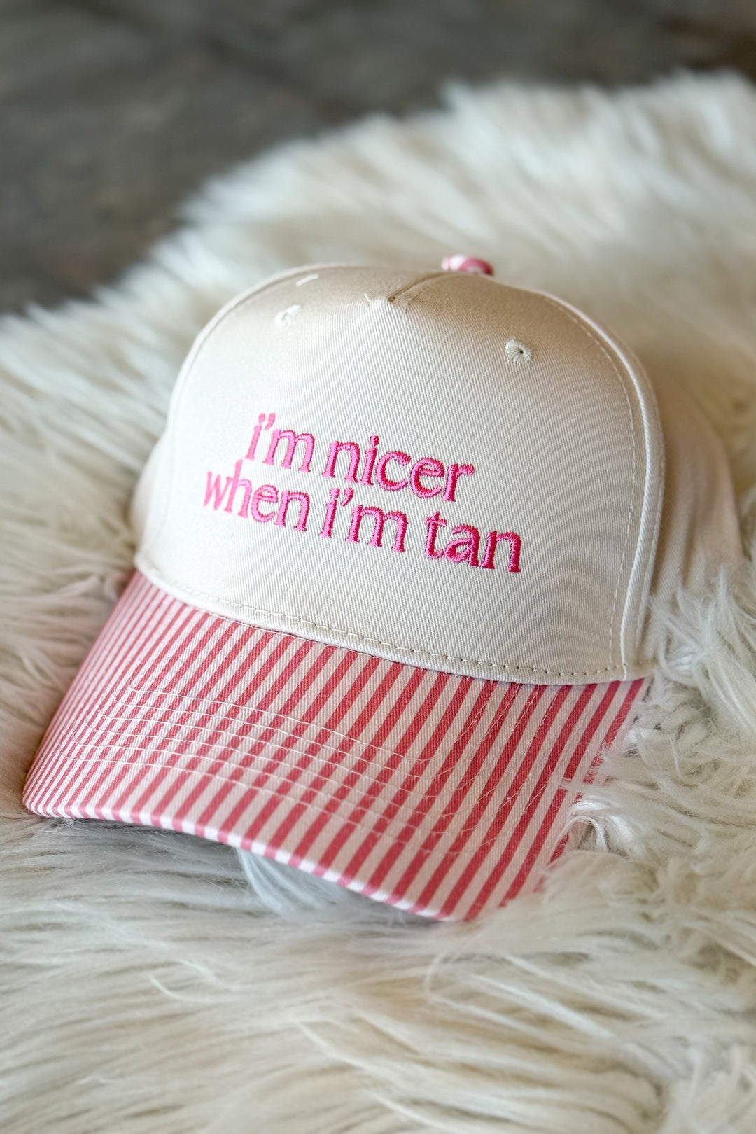I'm Nicer When I'm Tan Striped Hat, Trucker Hat, Hats, Spring Break Accessories, Accessories, Beach Accessories, Adeline Boutique, Dallas Boutique