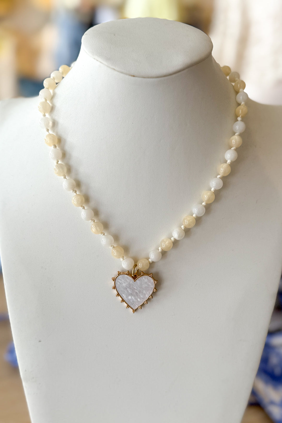 Ivory stone with pearl heart necklace, necklace, necklaces, dallas boutique, boutique