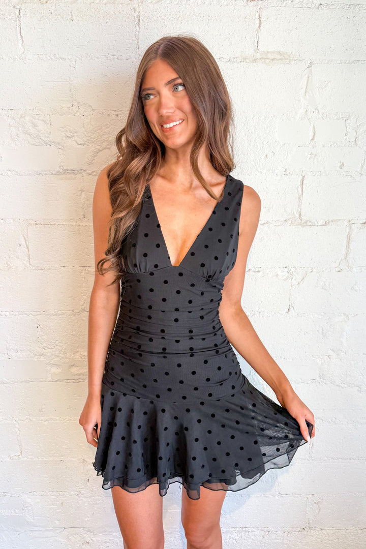 Lah Tee Dot Dress, Polka Dot Dress, Halter Dress, Mini Dress, Little Black Dress, Boutique Dresses, Adeline Boutique, Dallas Boutique, Women's Clothing Boutique, Holiday Dresses