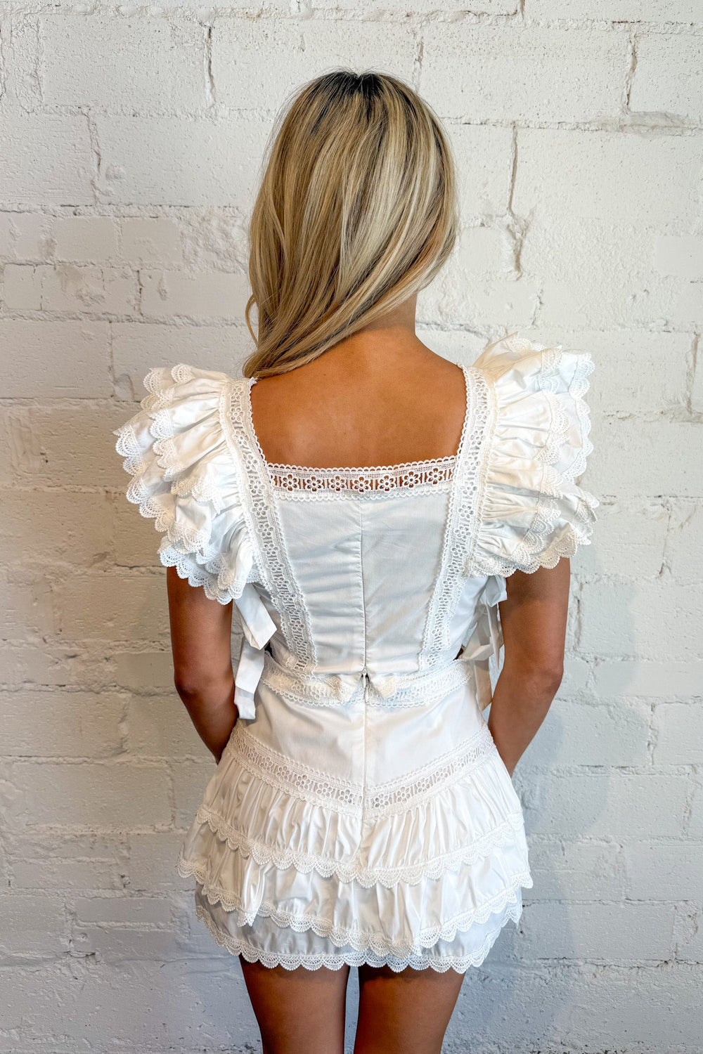 Larissa Lace Blouse, White Top, Sets, Matching Sets, Spring and Summer Styles, Vacation Sets, Adeline Boutique, Dallas Boutique, Summer Tops