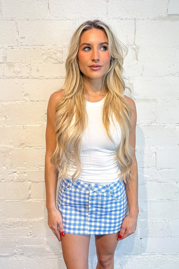 Leah Gingham Low-Rise Mini Skirt, Gingham Skirt, Mini Skirt, Bottoms, Spring and Summer Styles, Adeline Boutique, Dallas Boutique, Summer Skirts, Gingham Skirt, Gingham