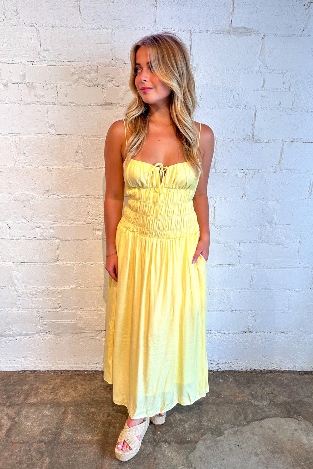 Lemon Sorbet Maxi Dress, Maxi Dress, Wedding guest Dress, Yellow Dress, Adeline Boutique, Dallas Boutique, Boutique Dresses, Summer Styles, Vacation Dresses