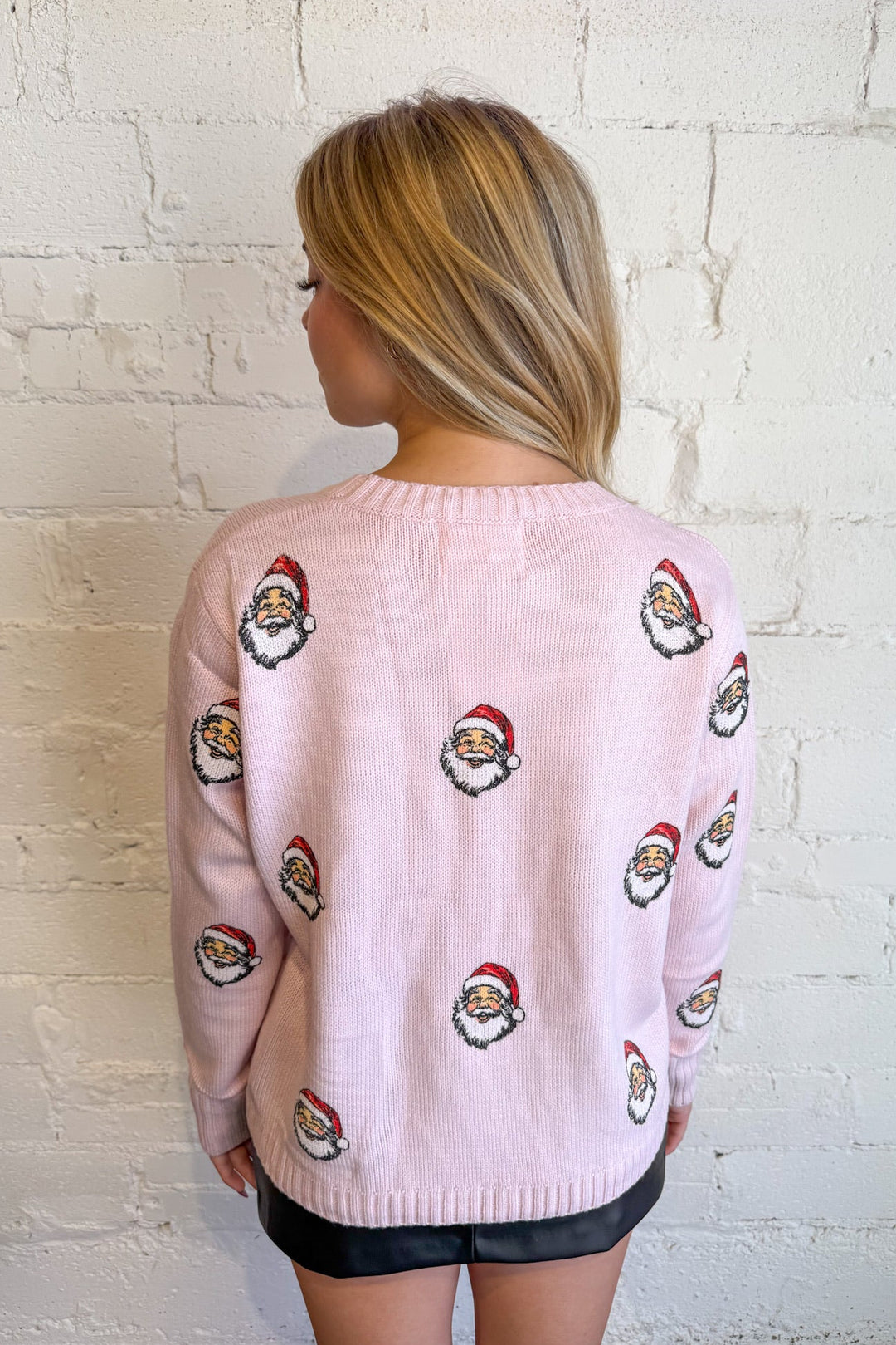 Light Pink Santa Sweater, Santa Sweater, Sweaters, Holiday Sweaters, Christmas Sweaters, Gift Ideas, Knit Sweaters, Adeline Boutique, Dallas Boutique