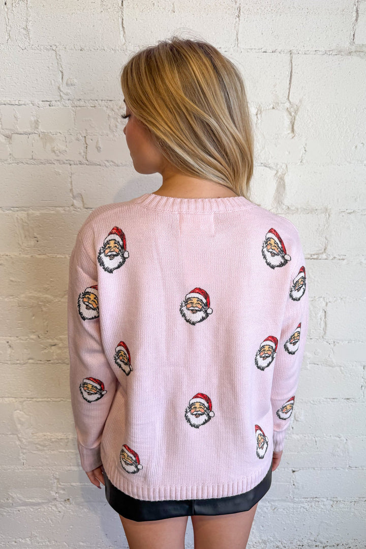 Light Pink Santa Sweater, Santa Sweater, Sweaters, Holiday Sweaters, Christmas Sweaters, Gift Ideas, Knit Sweaters, Adeline Boutique, Dallas Boutique