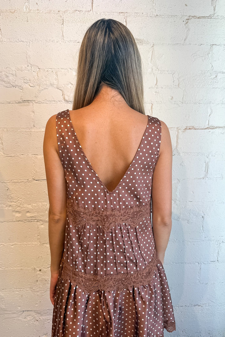 mini dress, brown mini dress, polka dot dress, brown dress