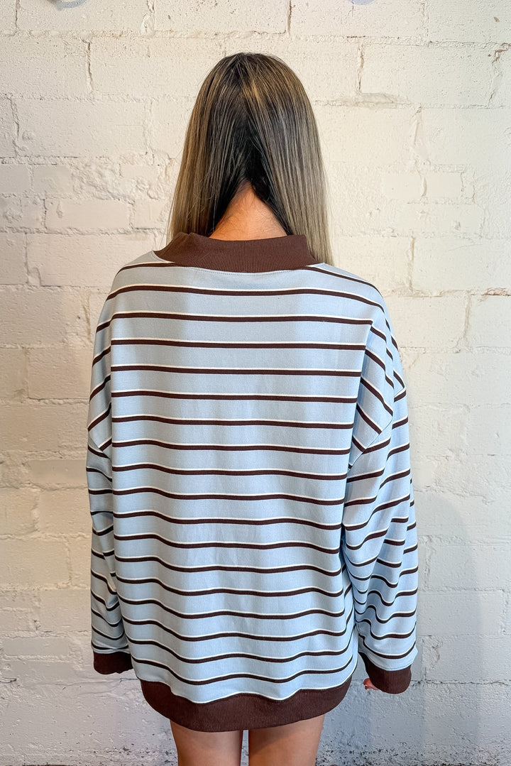 Blue & Brown striped sweater, cozy sweater, mock neck, fall sweater 